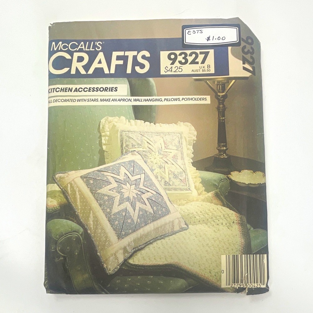 McCall's 9327 VTG Sewing Pattern Kitchen Apron Pillows Potholders Star DIY